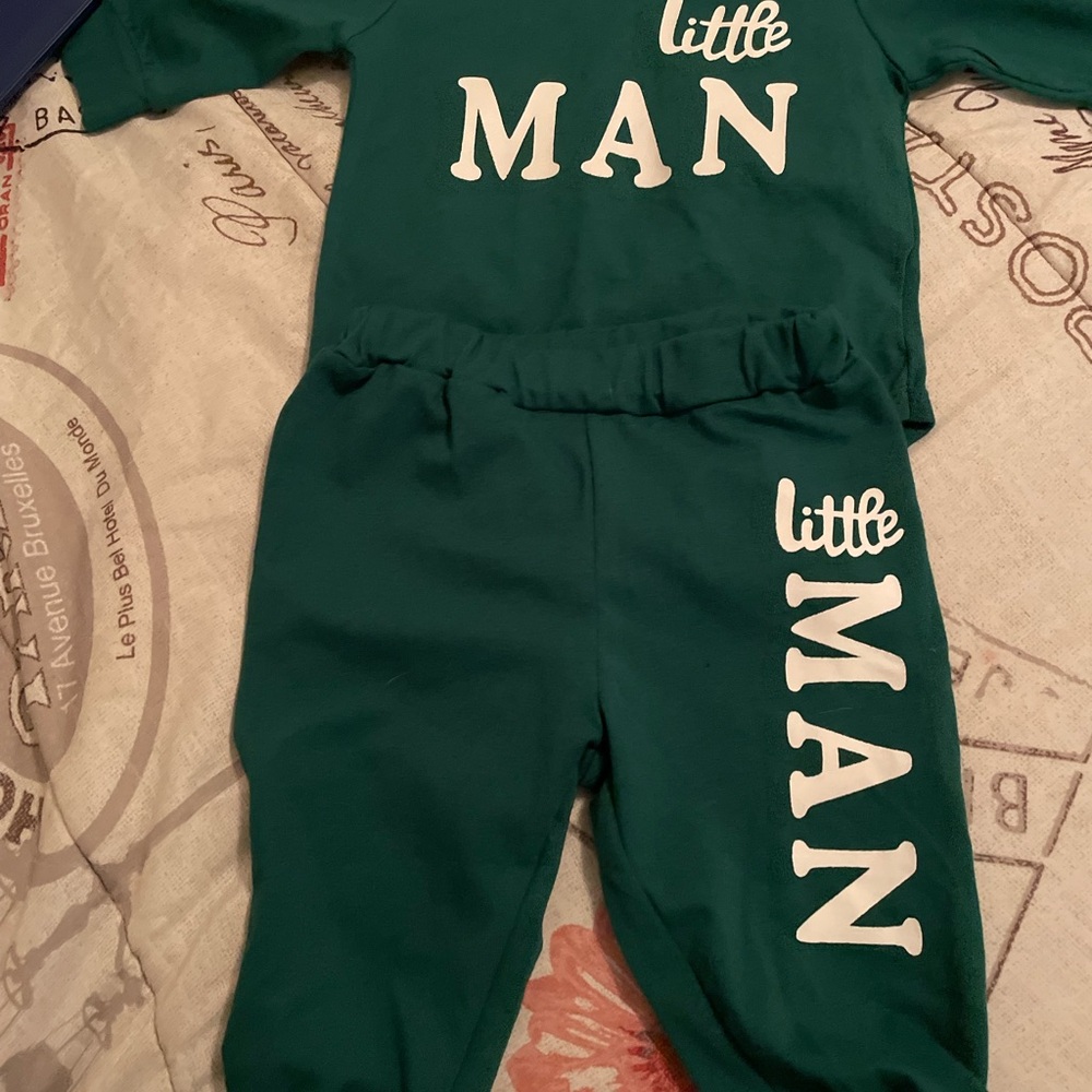 Green 'Little Man' Baby Outfit